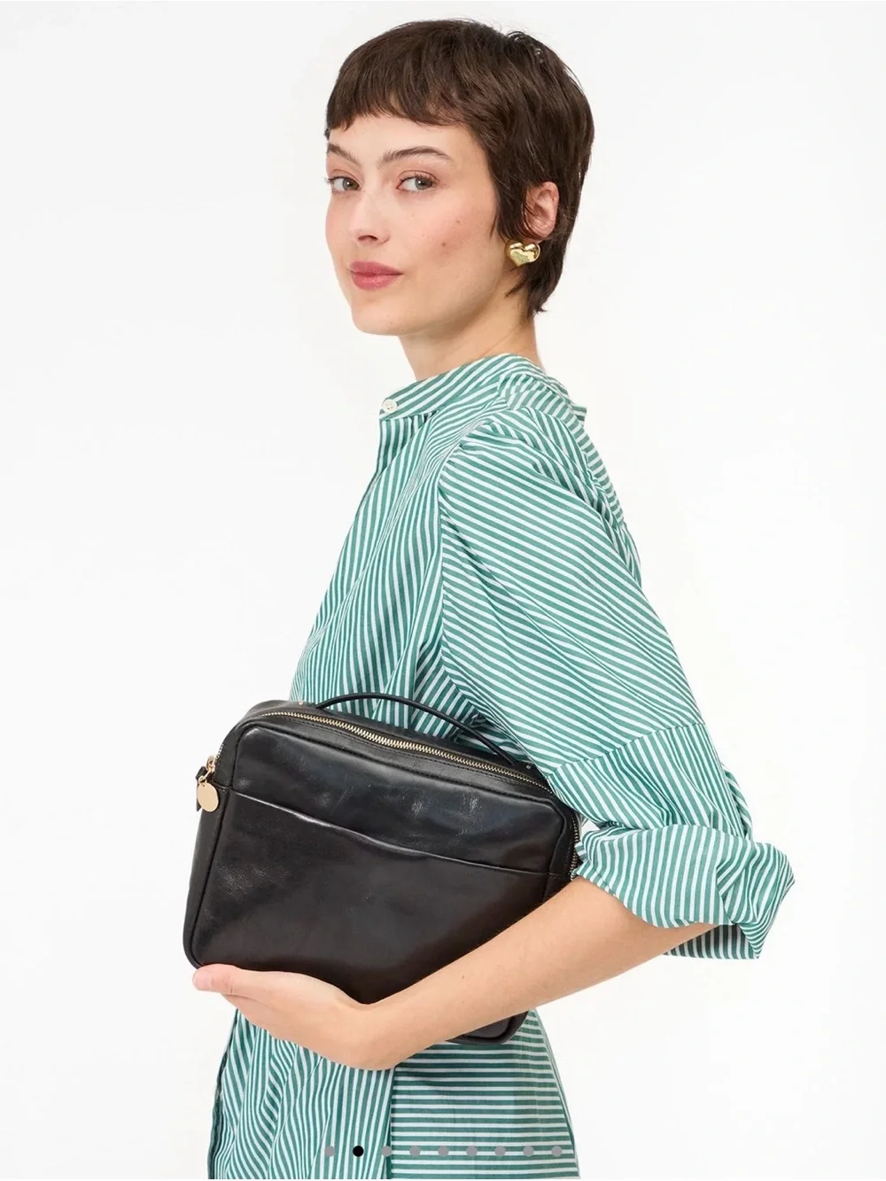 Clare V. Midi Sac in Black Leather with Braided Shoulder Strap - Picture 2 of 16